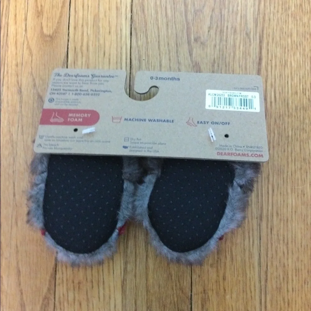 Baby Bear Slippers 0 - 3 Mo Dearfoams Holiday Infant Newborn Easy Slip on NWT